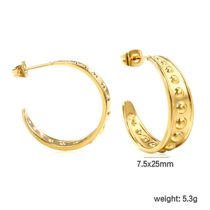 C-shaped earrings with bulging face 7.5*25mm gold color