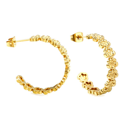 C-shaped flower earrings 1.9*5.4*27mm gold color