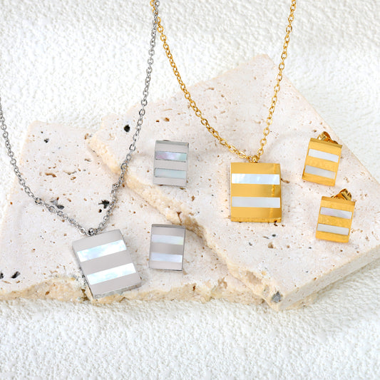 ✨ 18K Gold Plated Rectangle Jewelry Set Wholesale (MOQ 12+) | Stainless Steel Necklace & Earrings 🌍 | Hypoallergenic Luxury Gift Set