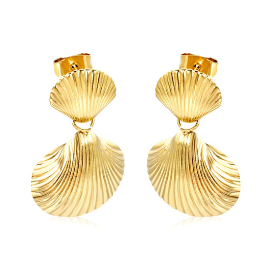 11.3*10.8mm Small Shell+17.6mm Large Shell Stud Earrings Gold Color