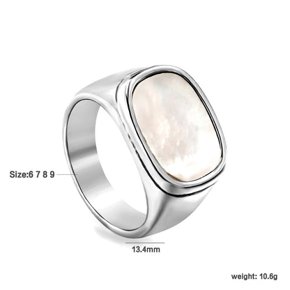 Cast Crafted Sticky White Oversized Shell Ring Square Gold Polished Stainless Steel Ring Wholesale