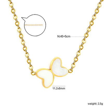 11.2*8mm Butterfly with White Shell/Black Yak/Pink Shell/Green Oil Drop Pendant Necklace 035*45+5cm+6mm Round Gold Color