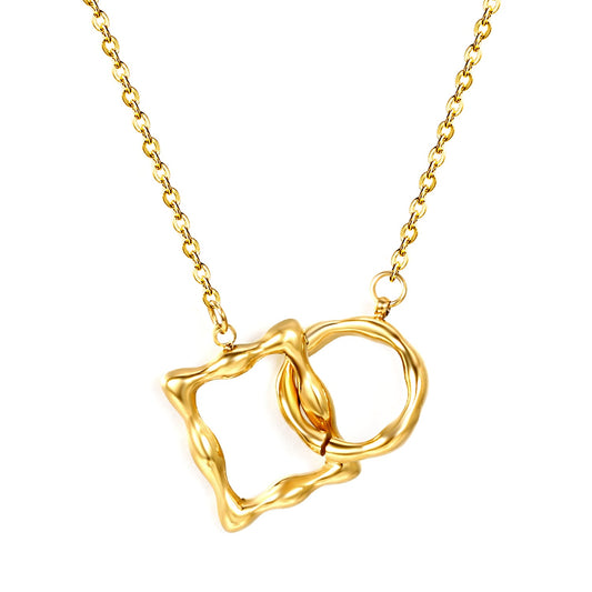 Wholesale Irregular square round clasp pendant necklace 45+5cm gold color