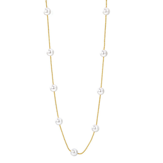 7pcs 8mm white pearl beads necklace 1.2mm*42+5cm gold color