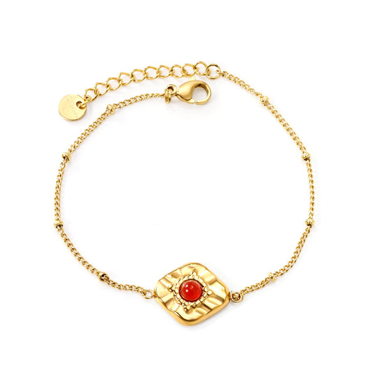 14*15.6mm rhombus with 4mm red stone bracelet 17+3cm gold color