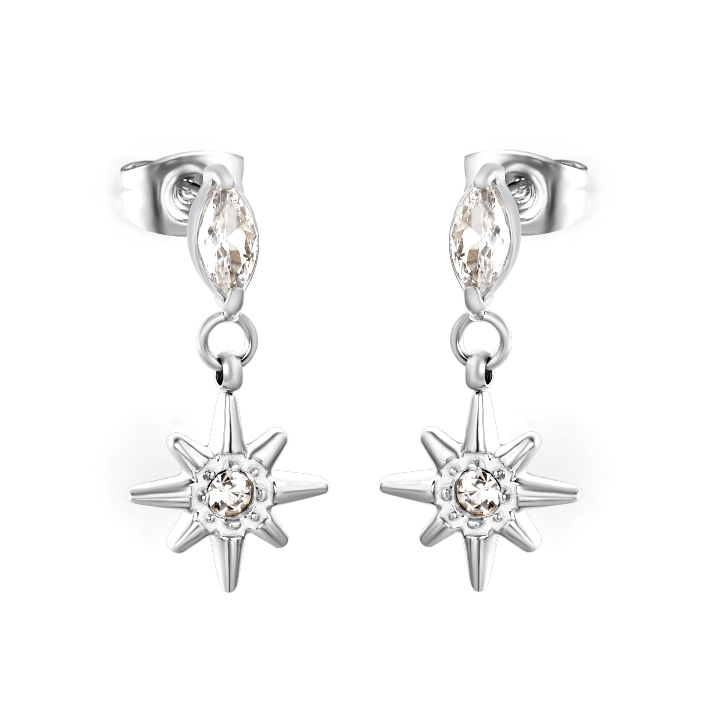 Wholsale Waterproof Hypoallergenic Stainless Steel Star Earrings with Zircon