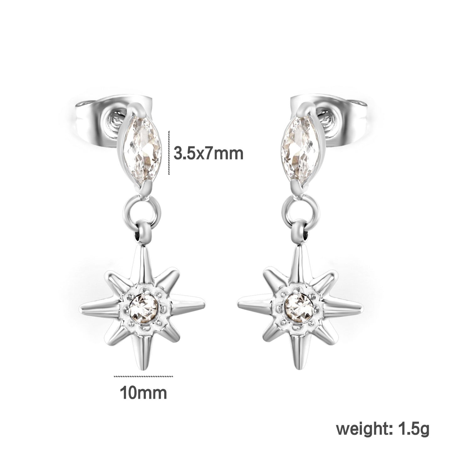 Wholsale Waterproof Hypoallergenic Stainless Steel Star Earrings with Zircon