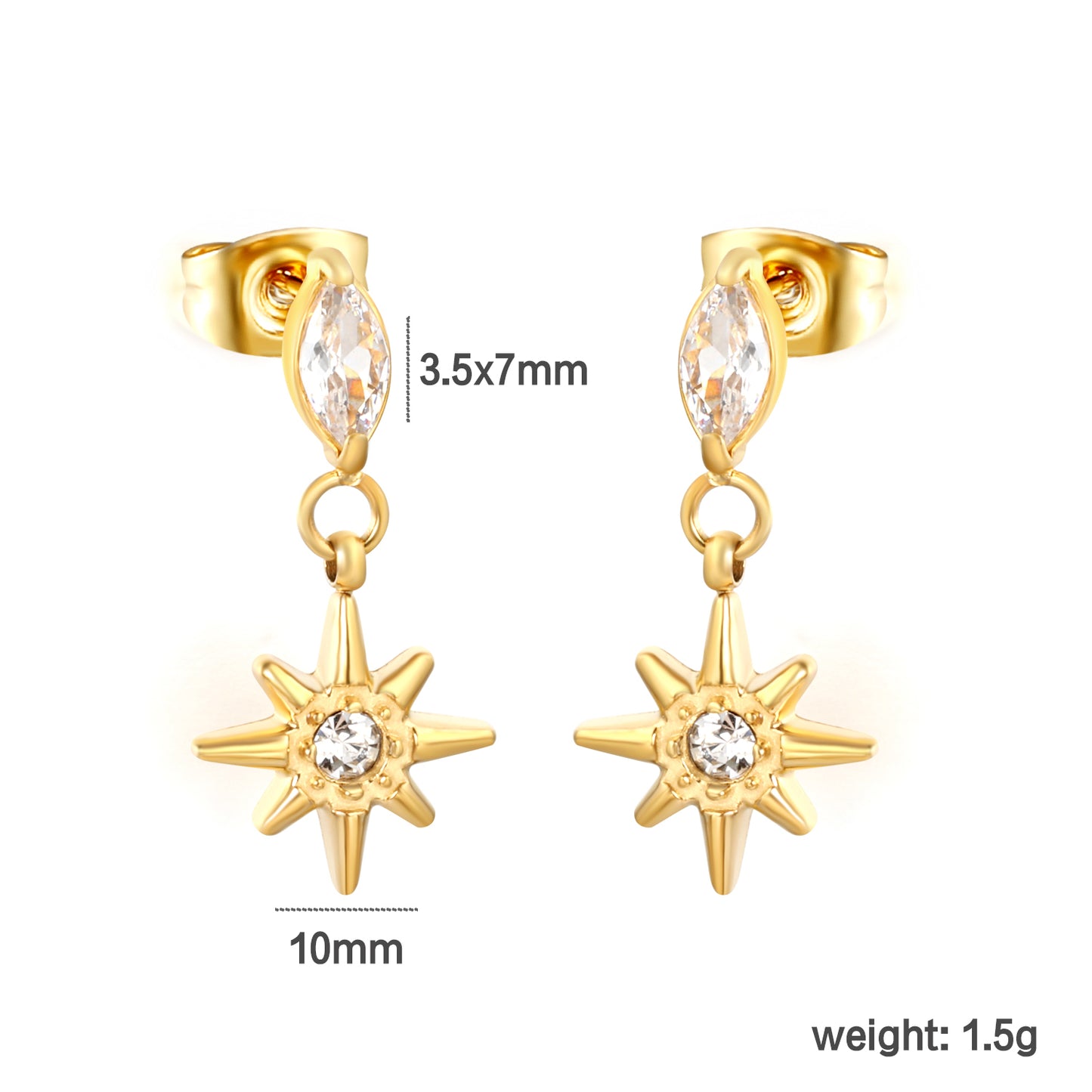 Wholsale Waterproof Hypoallergenic Stainless Steel Star Earrings with Zircon
