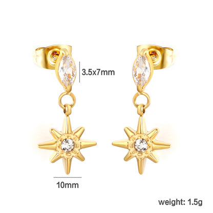Wholsale Waterproof Hypoallergenic Stainless Steel Star Earrings with Zircon