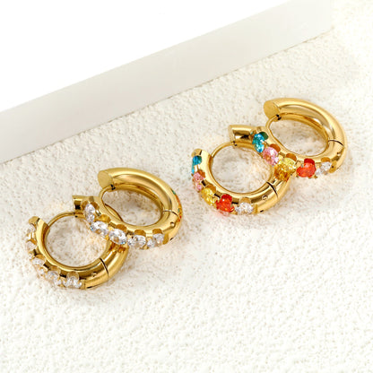 Round with 5 round white diamonds/mixed diamonds ear clips 5*21.6mm gold color