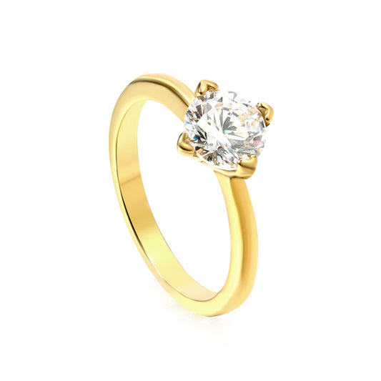 Fine 4 Prong Band & Large Round Clear Diamond Ring