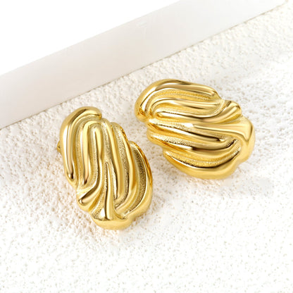 Shaped Textured Stud Earrings 21.5*29.5mm Goldtone