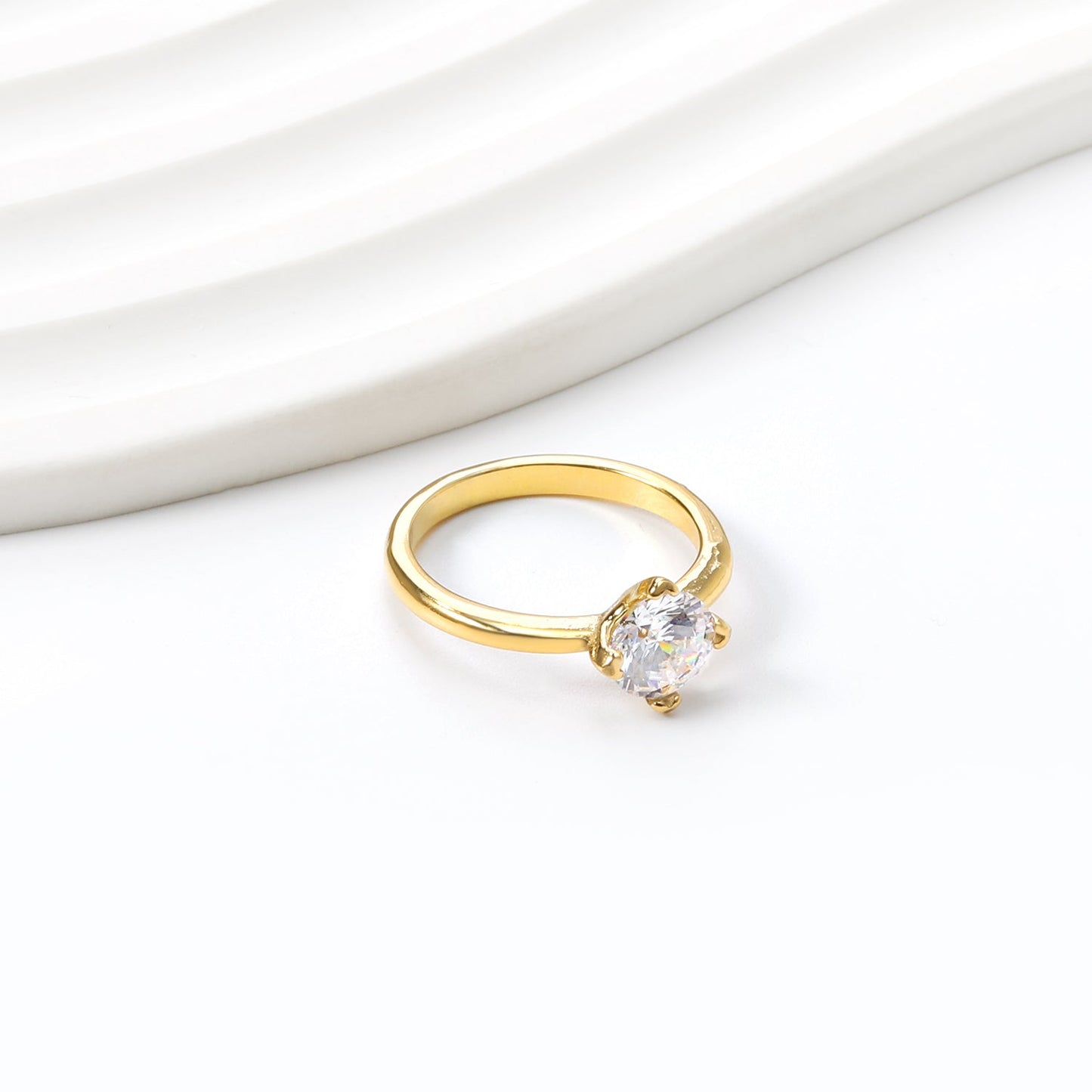 Fine 4 Prong Band & Large Round Clear Diamond Ring