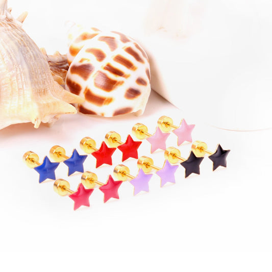 12 pairs steel/golden star ombre screwback stud earrings