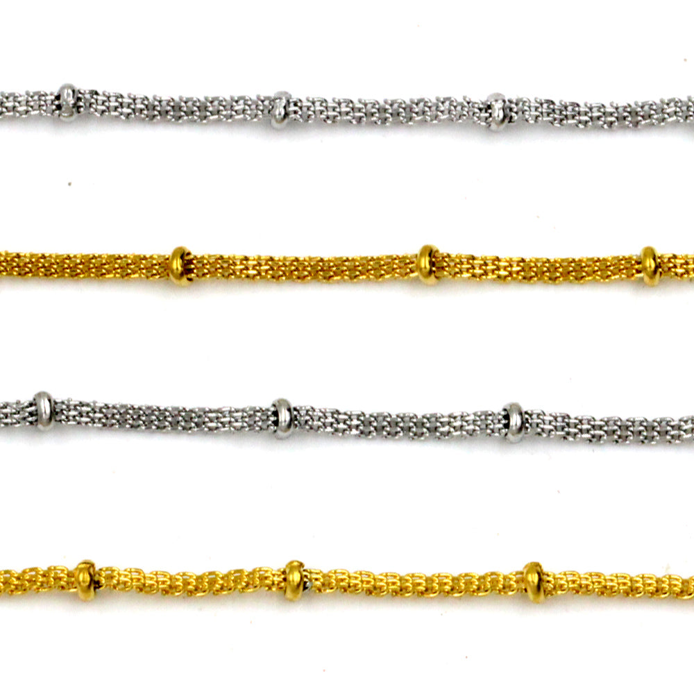 ASON 10pcs / 2mm*45cm 50cm 55cm 60cm Flat Mesh & Beads Stainless Steel with Chains