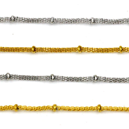 ASON 10pcs / 2mm*45cm 50cm 55cm 60cm Flat Mesh & Beads Stainless Steel with Chains