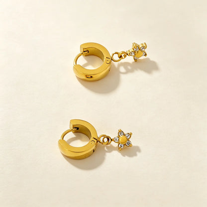 Dainty CZ Charm Huggie Hoop Earrings | 4 Styles | MOQ 12 | 18K Gold Plated Stainless Steel Jewelry Wholesale
