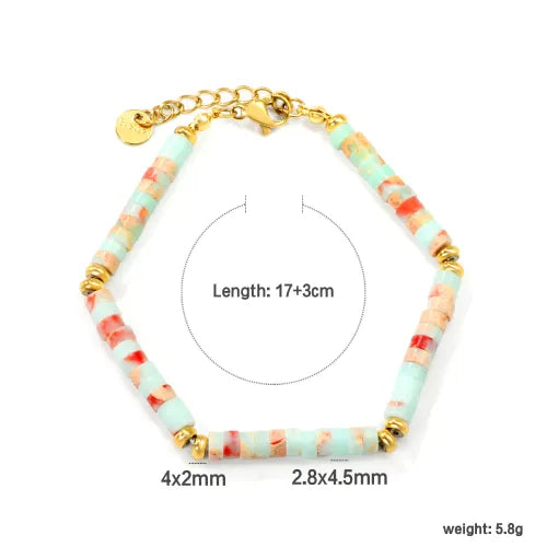 Wholesale Natural Stone Beaded Bracelet 18K Gold Plated Charm Bracelet | Handmade Gemstone Stretch Layered Jewelry | MOQ 12 PCS