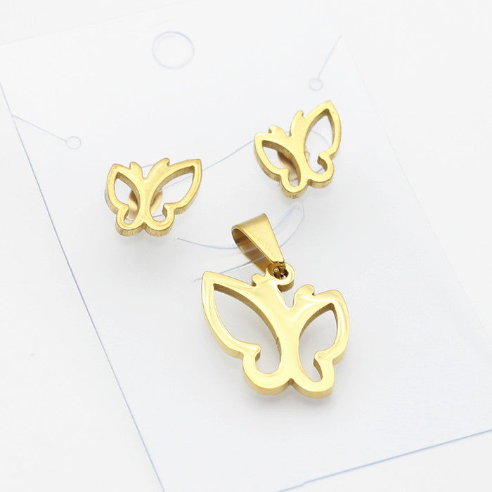 Gold/Steel Irregular Flower Butterfly Wisp Cut Jewelry Set without Diamonds