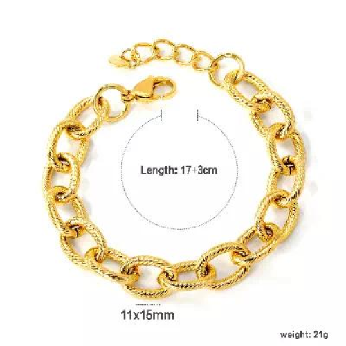 18K Gold PVD Textured Oval Link Chain Bracelet | Chunky Stainless Steel Statement Bracelet