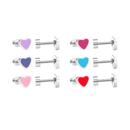 12 pairs 6.5mm*5.5mm Steel / Goldtone Heart Mixed Color Screwback Stud Earrings