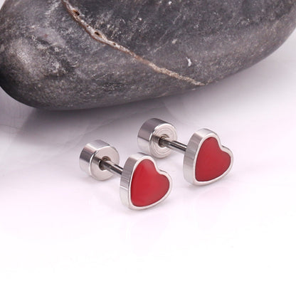 12 pairs 6.5mm*5.5mm Steel / Goldtone Heart Mixed Color Screwback Stud Earrings