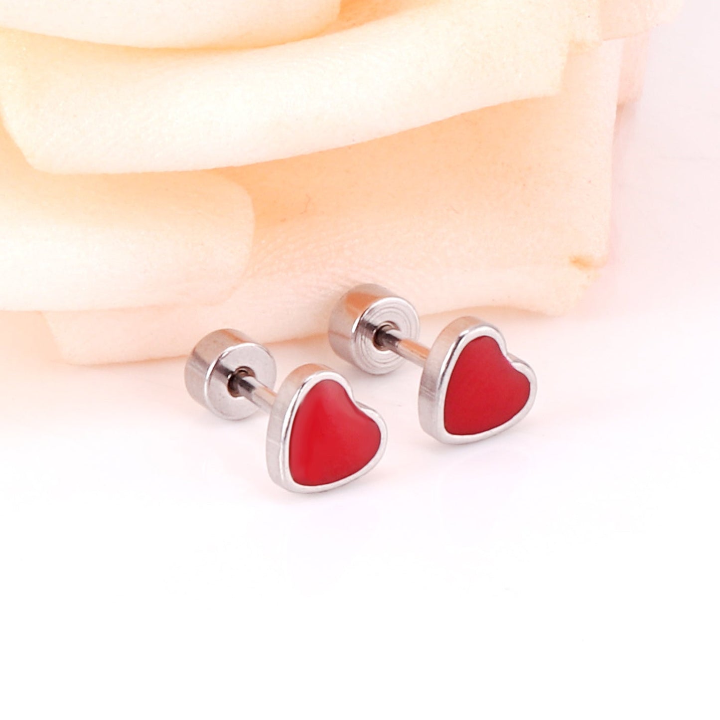 12 pairs 6.5mm*5.5mm Steel / Goldtone Heart Mixed Color Screwback Stud Earrings