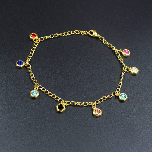 Gold Multi Color Diamonds Anklet Accessory