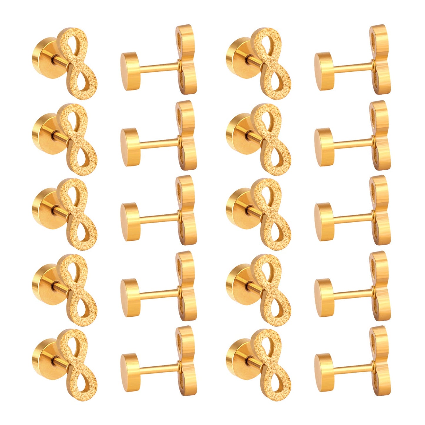 12 pairs Steel/Gold Frosted Screw In Stud Earrings without Diamonds