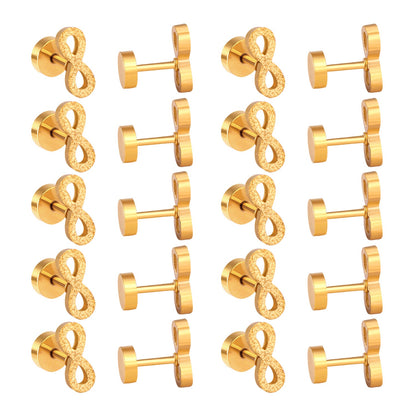 12 pairs Steel/Gold Frosted Screw In Stud Earrings without Diamonds