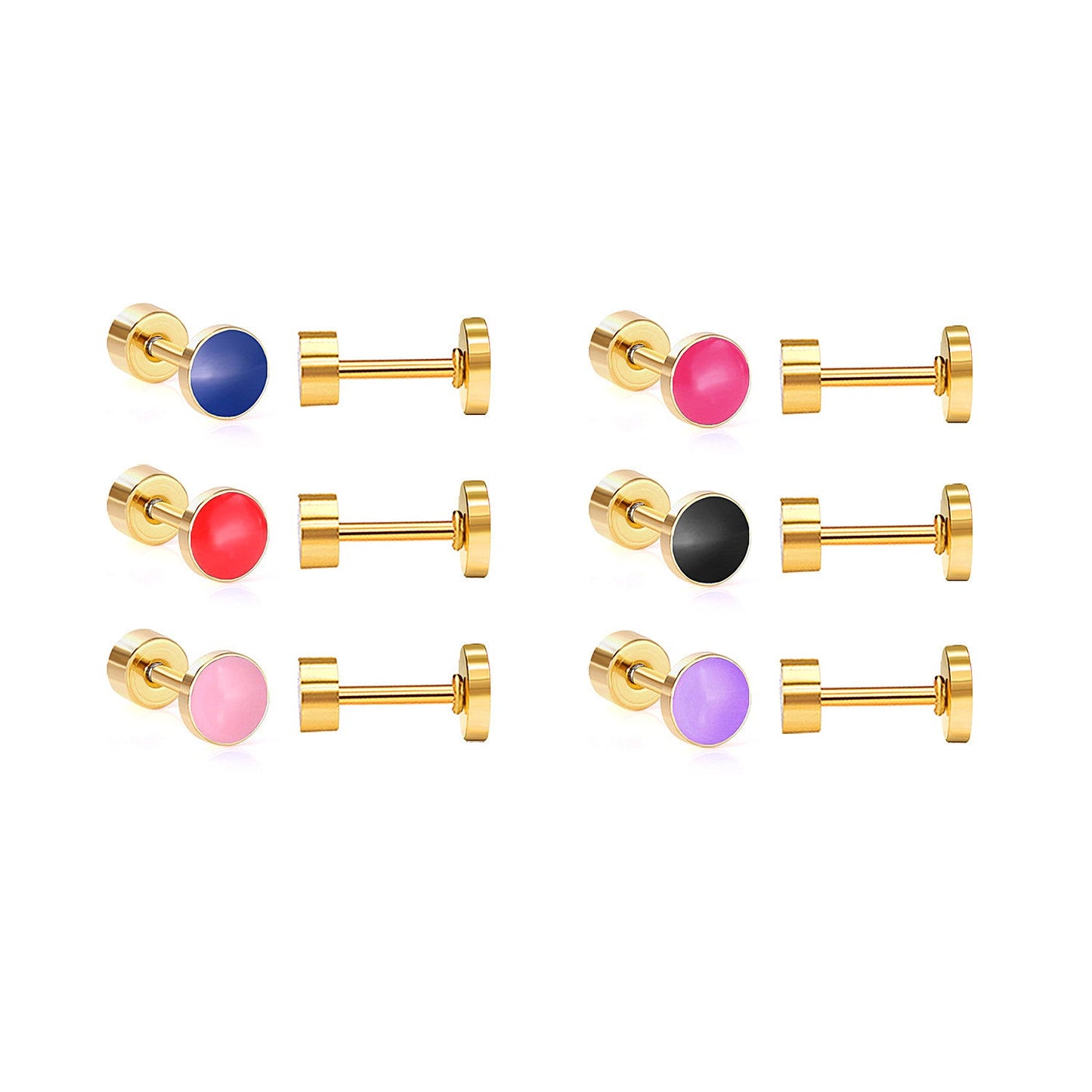 12 pairs 5mm Steel / Goldtone Round Mixed Color Screwback Stud Earrings