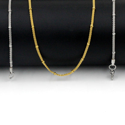 ASON 10pcs / 2mm*45cm 50cm 55cm 60cm Flat Mesh & Beads Stainless Steel with Chains