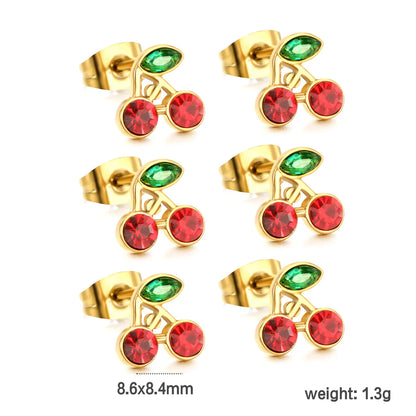 Wholesale Cherry Pattern Zircon Stainless Steel Earrings Set for Women | 18K Gold Plated Stainless Steel Jewelry