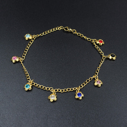 Pentagram Shaped Multi-colored Goldtone Charms Soft Anklet