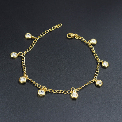 Gold Multi Diamond Charms Soft Anklet Accessory