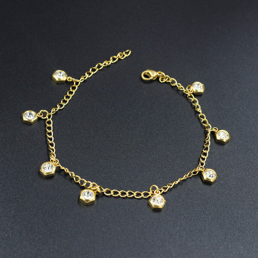Gold Multi Diamond Charms Soft Anklet Accessory