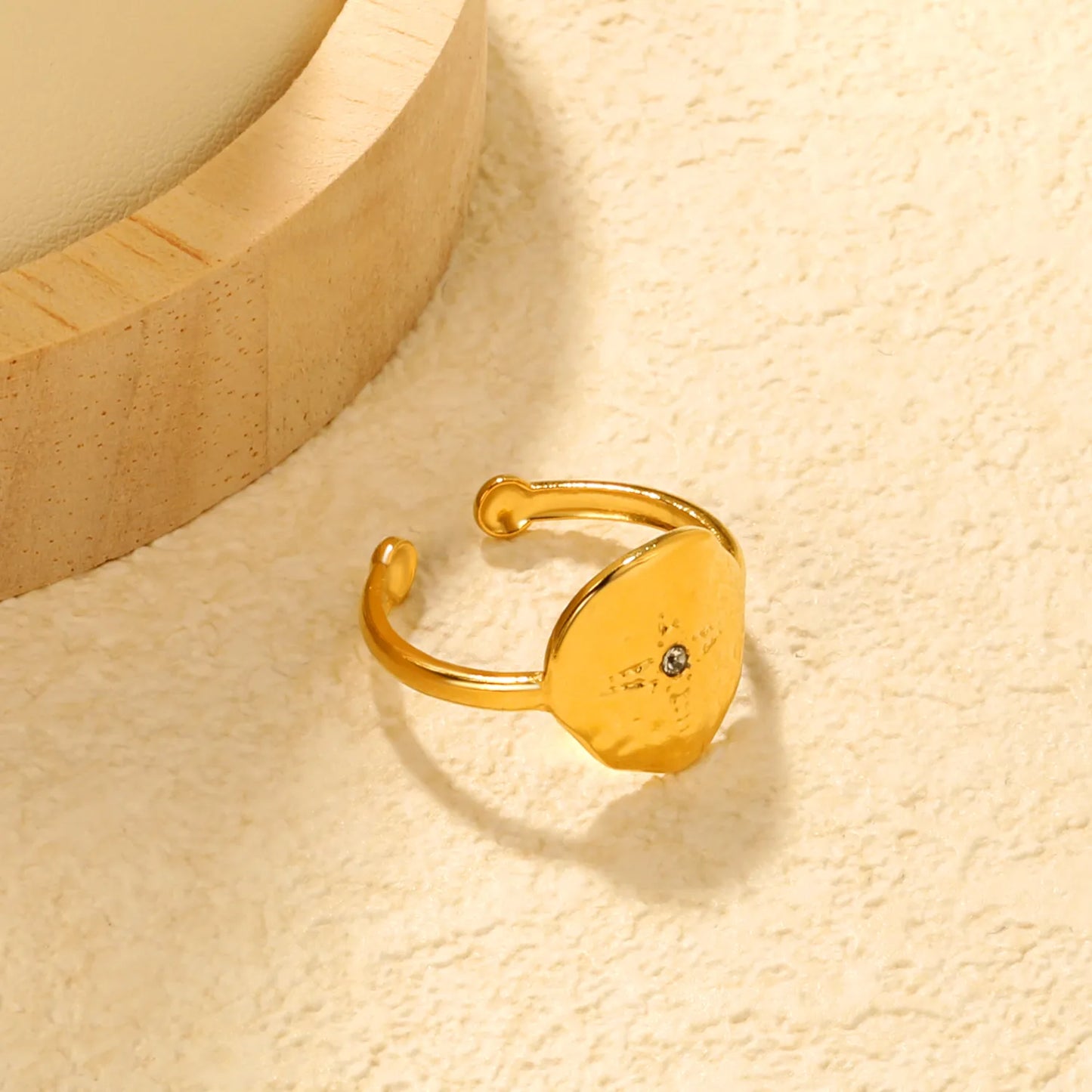 ✨ 13.5mm Four-Point&12.6mm Eight-Point Star Diamond Ring ✨ Gold Stainless Steel Adjustable Open Ring | Size 8 | Wholesale Bulk