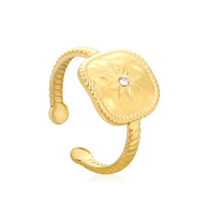 ✨ 13.5mm Four-Point&12.6mm Eight-Point Star Diamond Ring ✨ Gold Stainless Steel Adjustable Open Ring | Size 8 | Wholesale Bulk