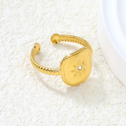 ✨ 13.5mm Four-Point&12.6mm Eight-Point Star Diamond Ring ✨ Gold Stainless Steel Adjustable Open Ring | Size 8 | Wholesale Bulk