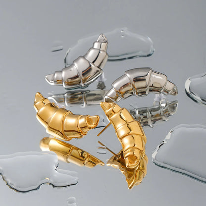 Wholesale Playful 3D Croissant Studs Earrings (Gold/Silver) | 18K Plated Pastry-Shape Earrings | MOQ 12