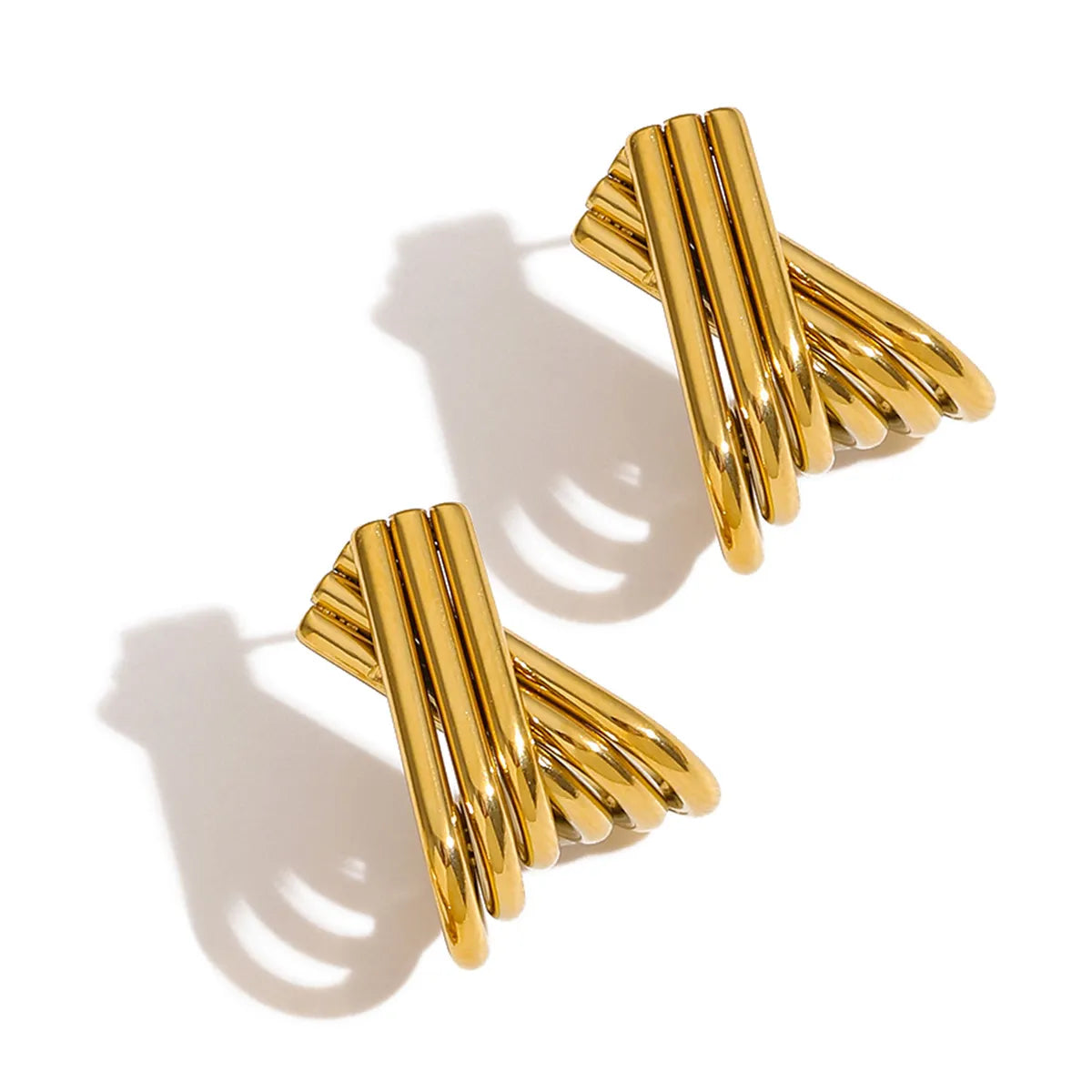 Multi-Strip Twisted Stud Earrings | 2x17x20mm Sculptural Design | High-Shine Finish | Wholesale Bulk (MOQ 12)