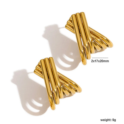 Multi-Strip Twisted Stud Earrings | 2x17x20mm Sculptural Design | High-Shine Finish | Wholesale Bulk (MOQ 12)