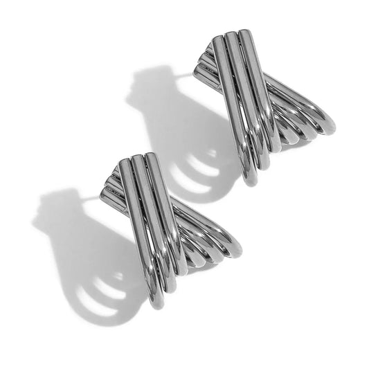 Multi-Strip Twisted Stud Earrings | 2x17x20mm Sculptural Design | High-Shine Finish | Wholesale Bulk (MOQ 12)