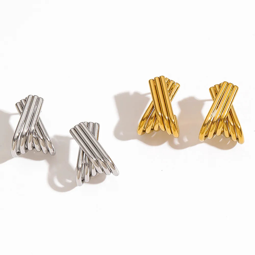 Multi-Strip Twisted Stud Earrings | 2x17x20mm Sculptural Design | High-Shine Finish | Wholesale Bulk (MOQ 12)
