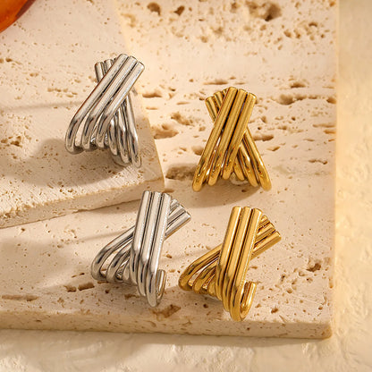 Multi-Strip Twisted Stud Earrings | 2x17x20mm Sculptural Design | High-Shine Finish | Wholesale Bulk (MOQ 12)