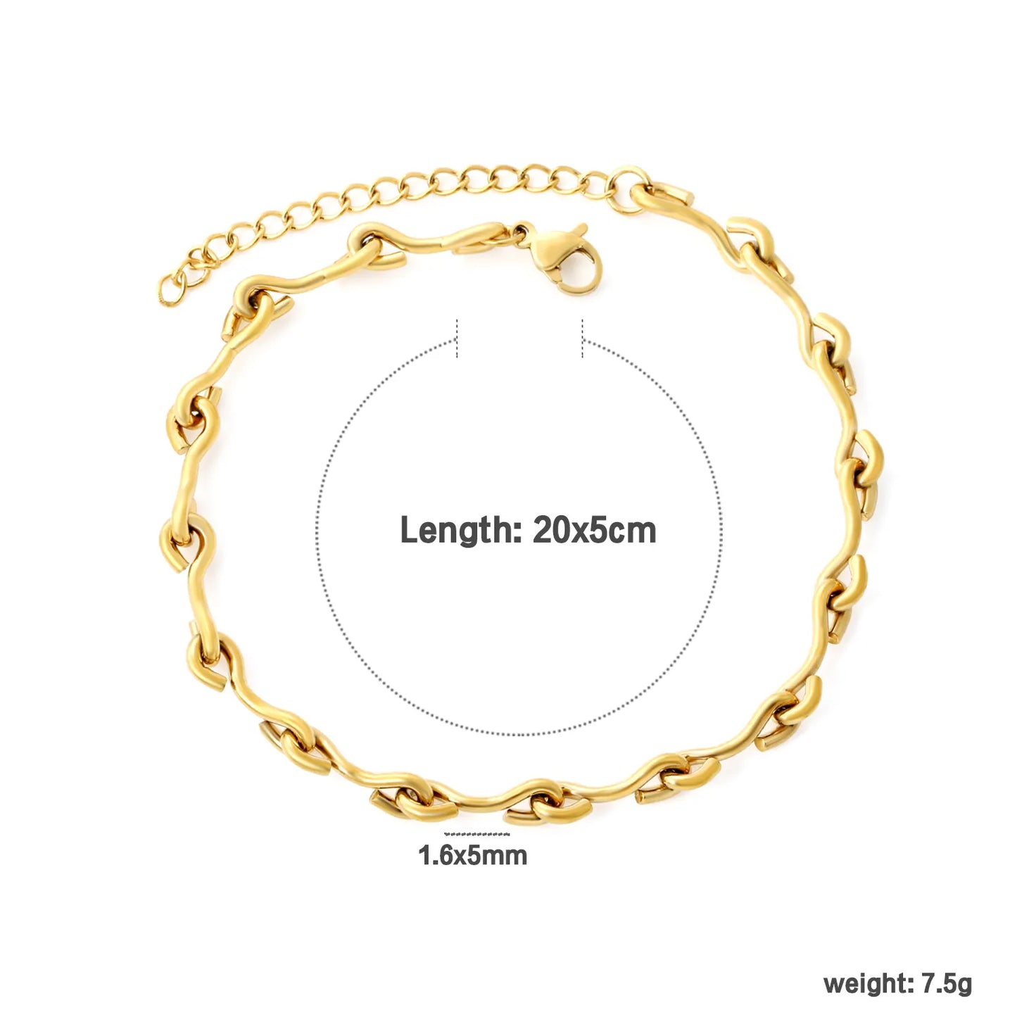 18K Gold Plated Organic Link Statement Anklet | 20+5cm Adjustable | 1.6x5mm Irregular Chain Design | Wholesale Bulk (MOQ 12)