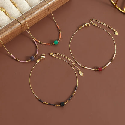 18K Gold-Plated Beaded Anklet  (4 Color Options) | Adjustable 20+5cm | Wholesale Bulk Order (MOQ 12)