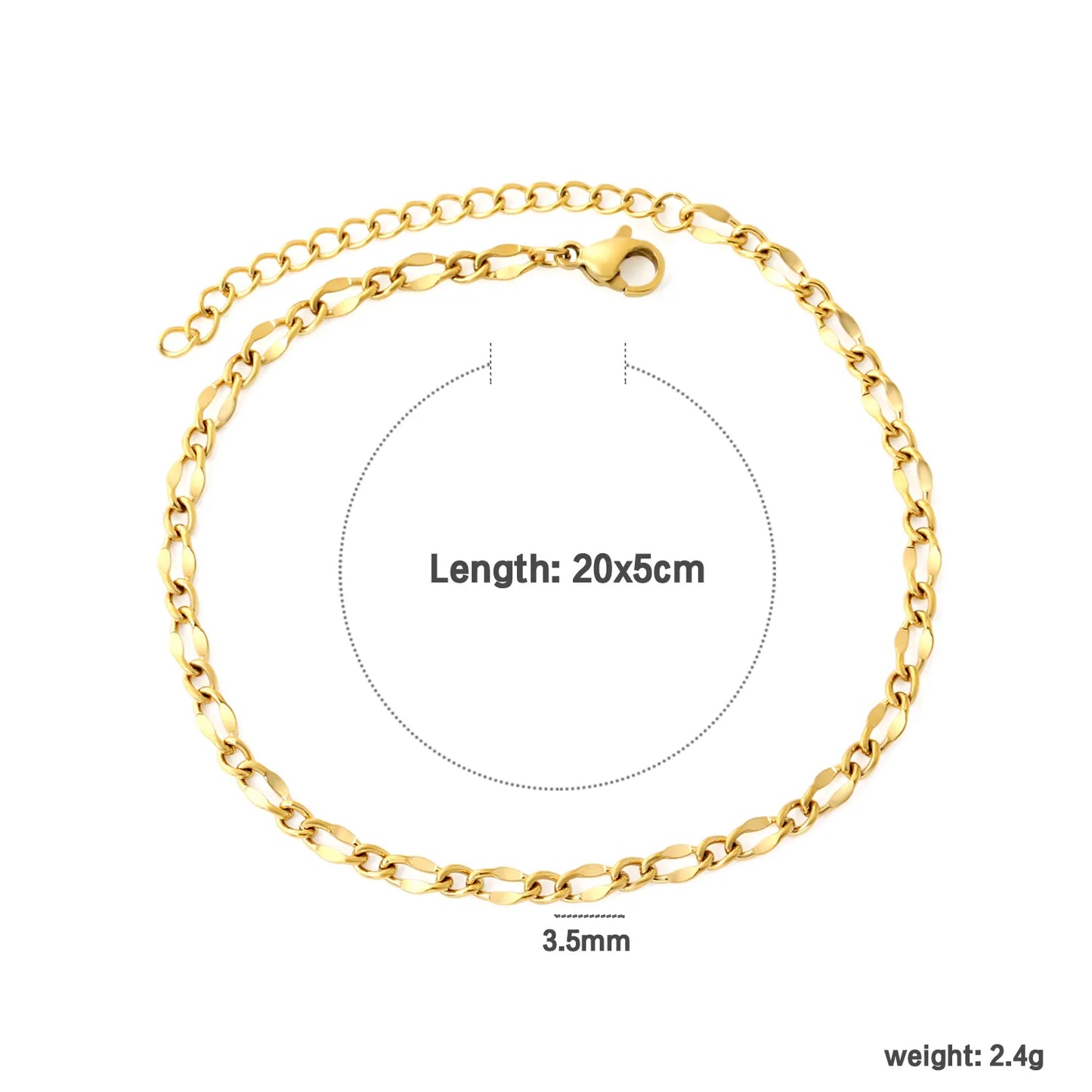Wholesale 18K Gold Mariner Link Anklet | 20+5cm Adjustable Length | 3.5mm Polished Chain | MOQ 12