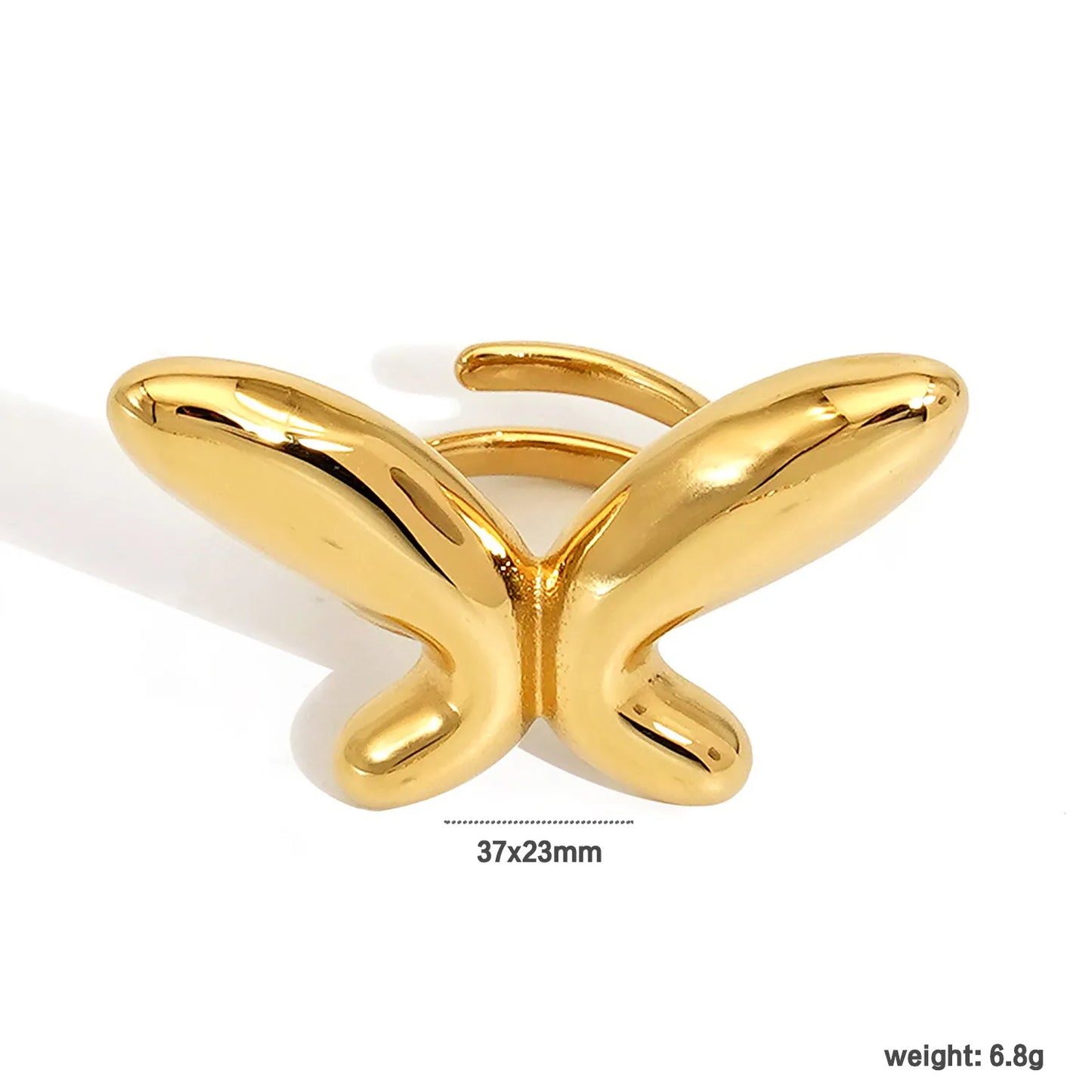 Wholesale Puffy Butterfly Open Ring | 37x23mm Gold/Silver Finish | Adjustable Statement Piece | MOQ 12