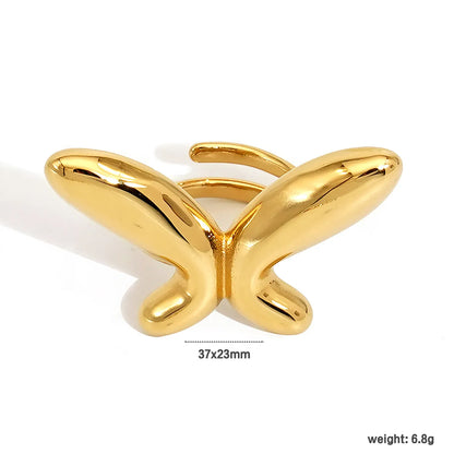 Wholesale Puffy Butterfly Open Ring | 37x23mm Gold/Silver Finish | Adjustable Statement Piece | MOQ 12